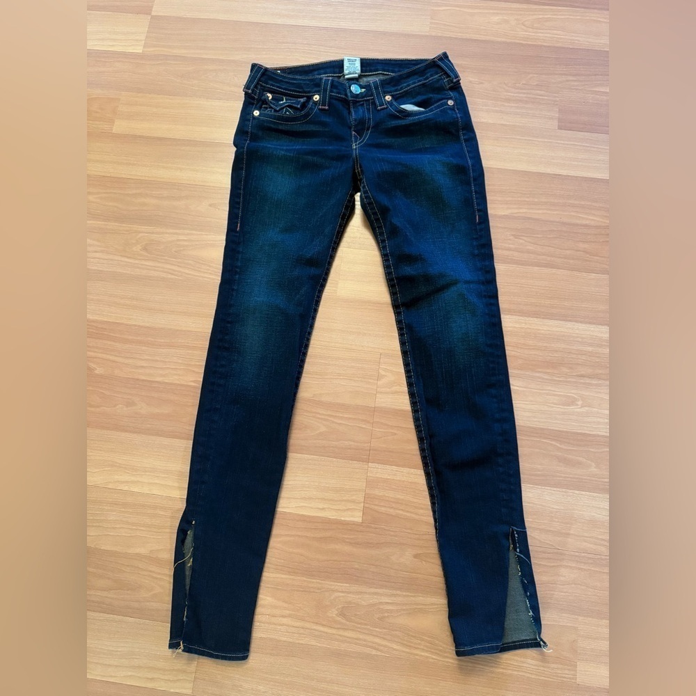 True Religion Women’s Julie Dark Blue Jeans Tag Size 31 Altered Ankle Area USA